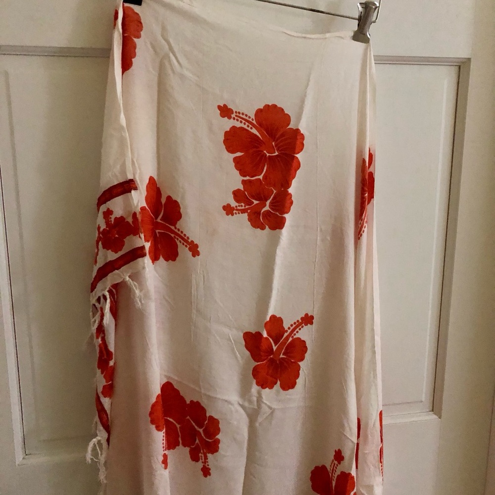 Floral Redorange and White Women's Swim Cover-Up